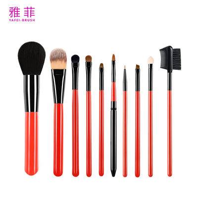 comprare 131A017210 Manico di legno rosso elegante 10 pcs set di spazzole per il trucco Logo privato fabbricazione online